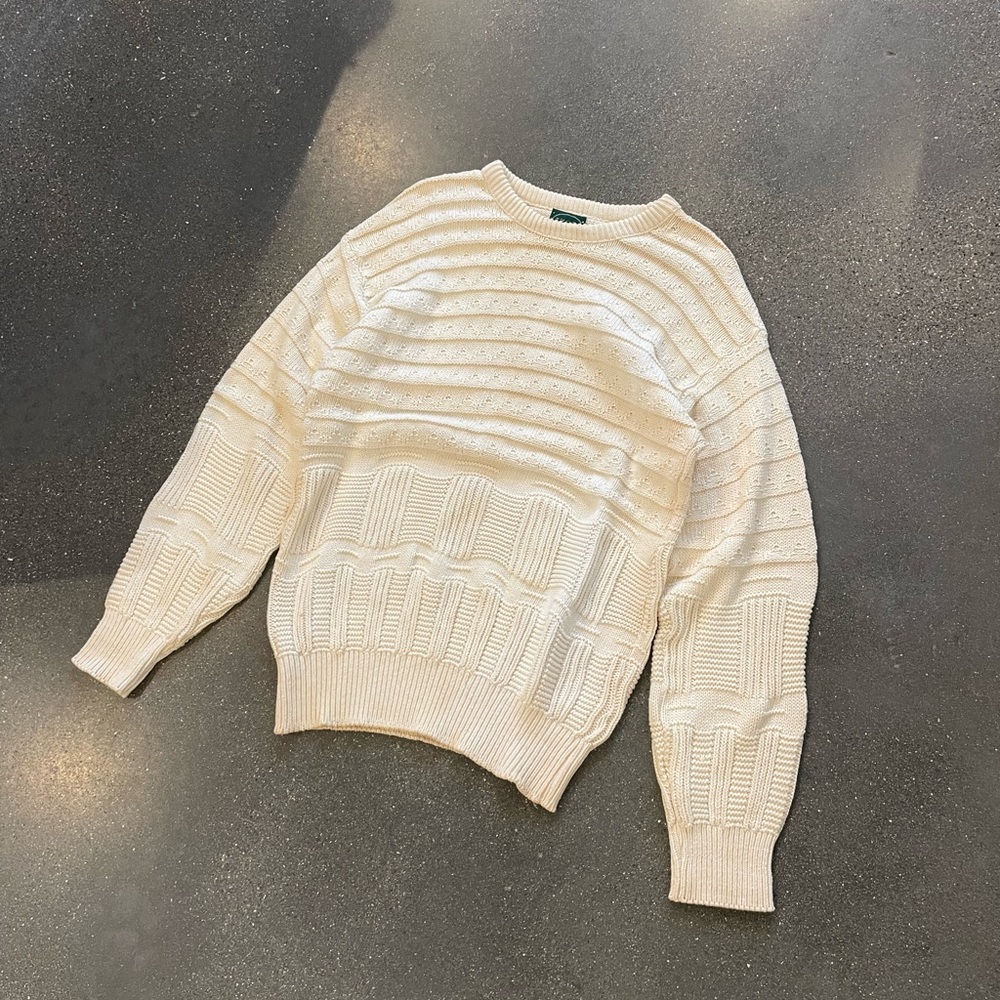 Vintage Izod Knit Sweater Men's Size Medium Cream Made in USA 80s